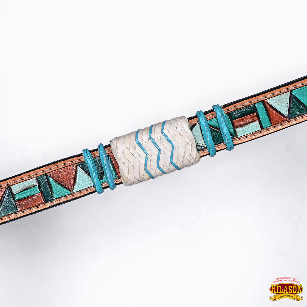 Hilason Horse Hand Painted American Leather Breast Collar Headstall Rawhide Braided Tan