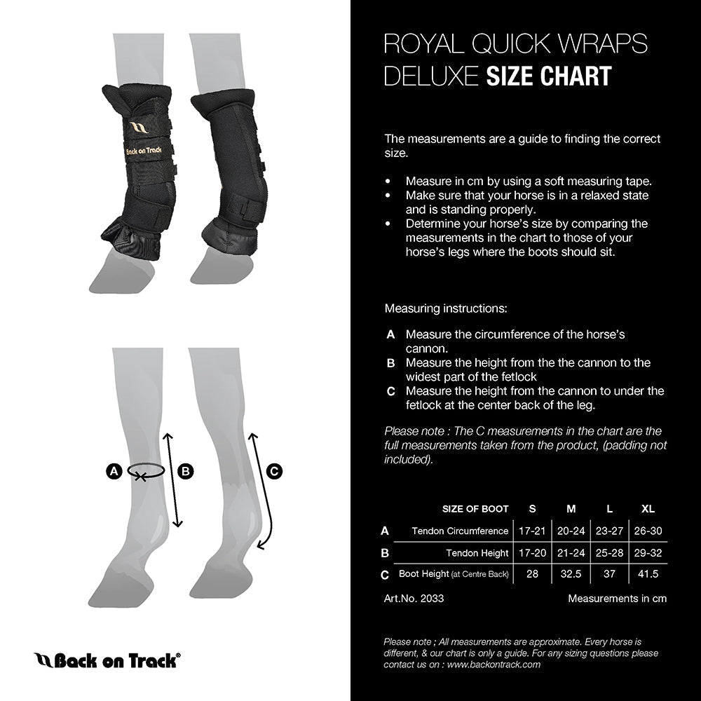 Back On Track Horse Leg Pair Royal Quick Wraps Deluxe Polyester Black Flexible Protective Boots
