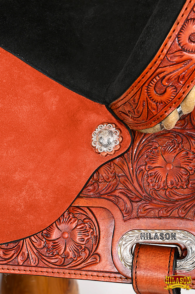 Hilason Western Horse Barrel Flex Tree Trail Saddle American Leather Saddle Tan Gorgeous Floral Hand Tooled & Carved