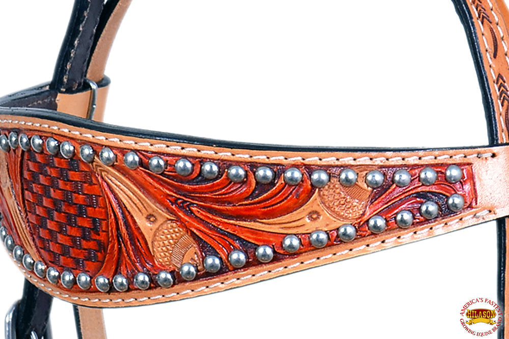 HILASON Western Horse Headstall Tack Genuine American Leather Tan