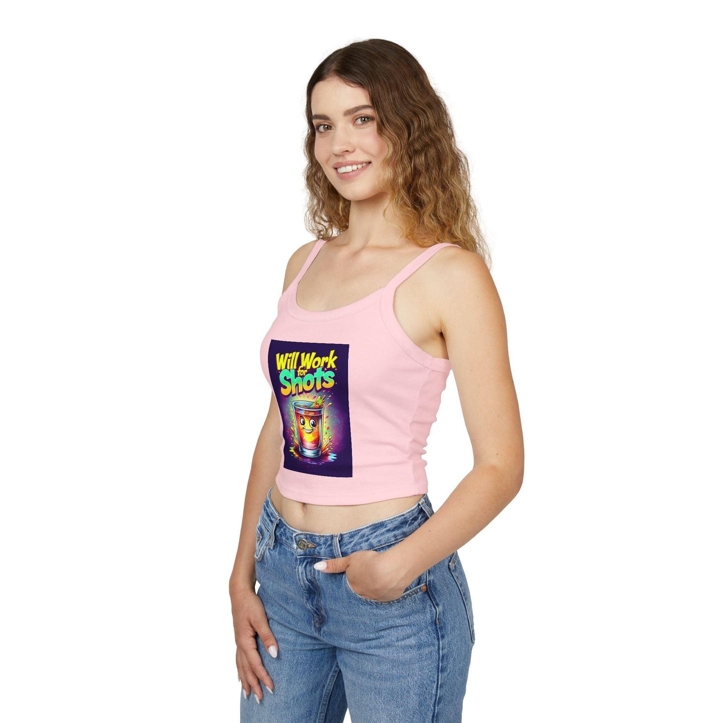Will Work for Shots Womens Spaghetti Strap Tank Top