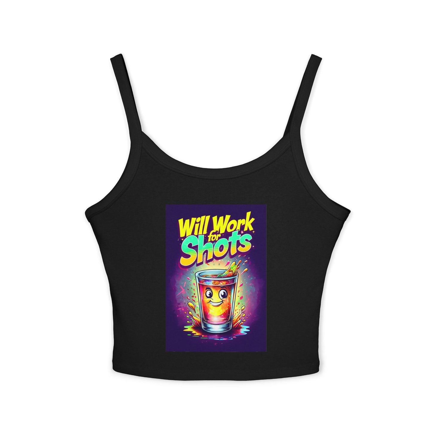 Will Work for Shots Womens Spaghetti Strap Tank Top