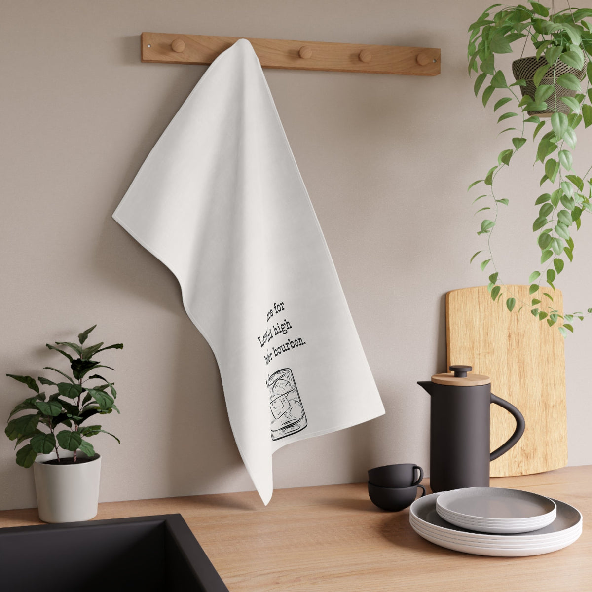 "Low Tolerance for Bullshit, High Tolerance for Bourbon" Funny Tea Towel - Bar Decor, Housewarming Gift