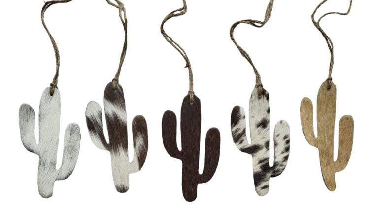 Cowhide Western Leather Christmas Ornament - Cactus -Sold Individually