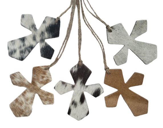 Cowhide Western Leather Christmas Ornament - Cross - Sold Individually