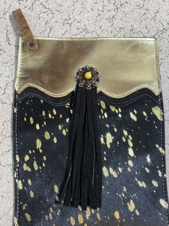 Gold Acid Wash Cowhide Leather Christmas Stocking