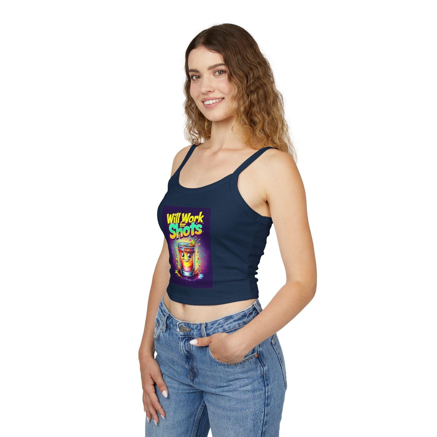 Will Work for Shots Womens Spaghetti Strap Tank Top