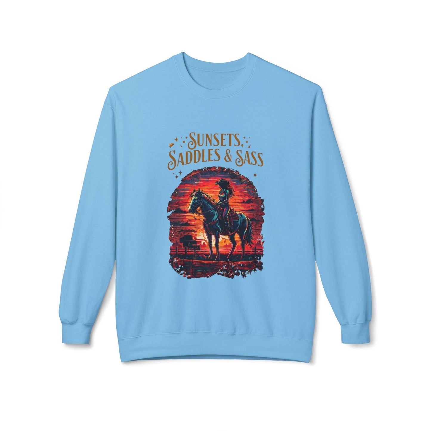 Sunsets Saddles and Sass Softstyle Fleece Crewneck Sweatshirt