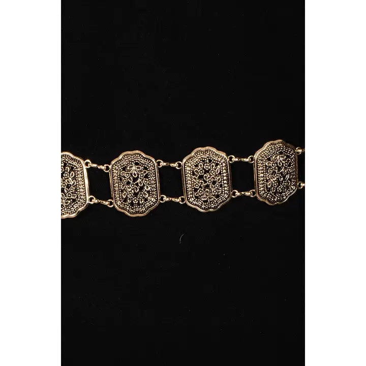 Metallic Rectangular Concho Chain Belt-Silver