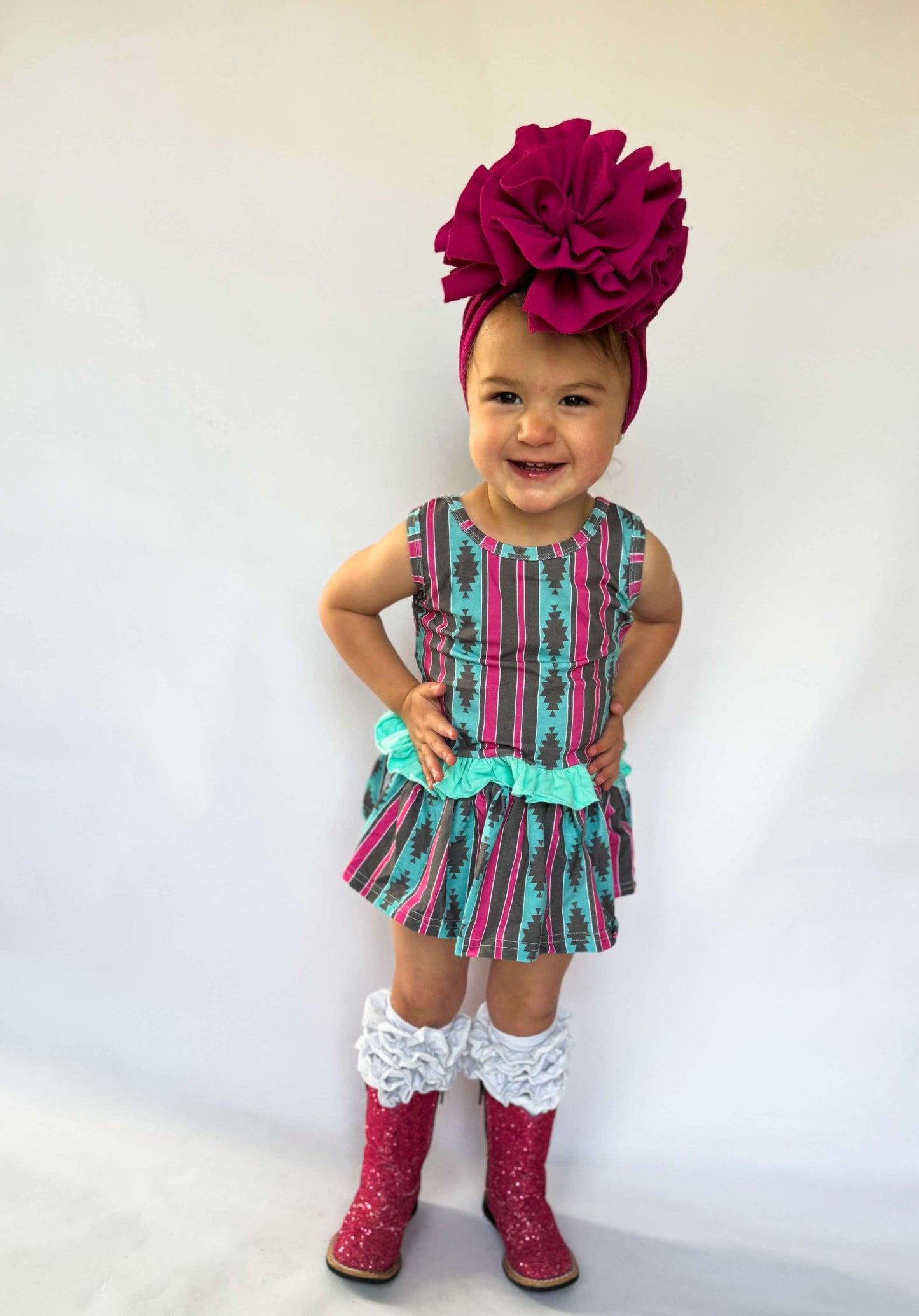 Pink & Teal Aztec Skirted Ruffle Set (FINAL SALE)