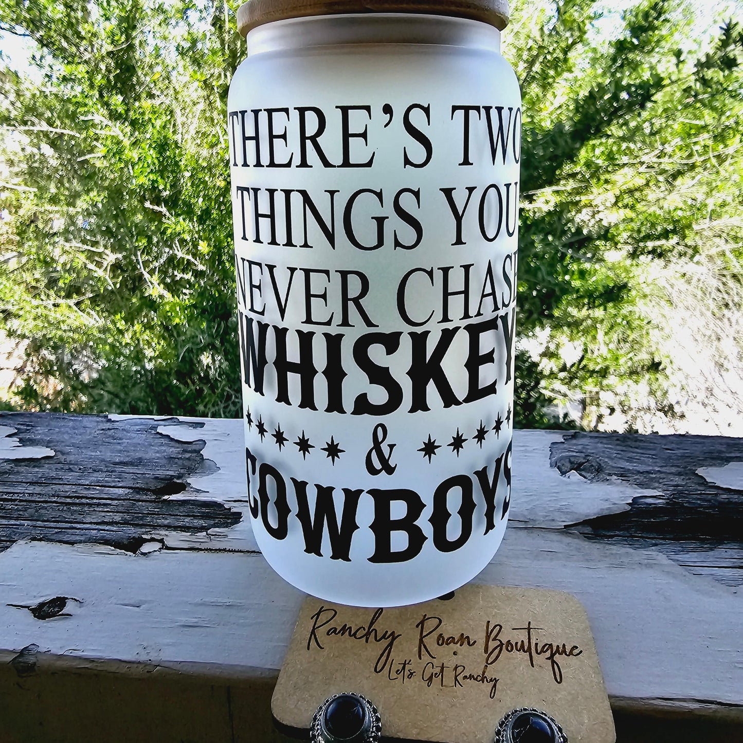 Whiskey & Cowboys Frosted Glass 16 oz Western Tumbler
