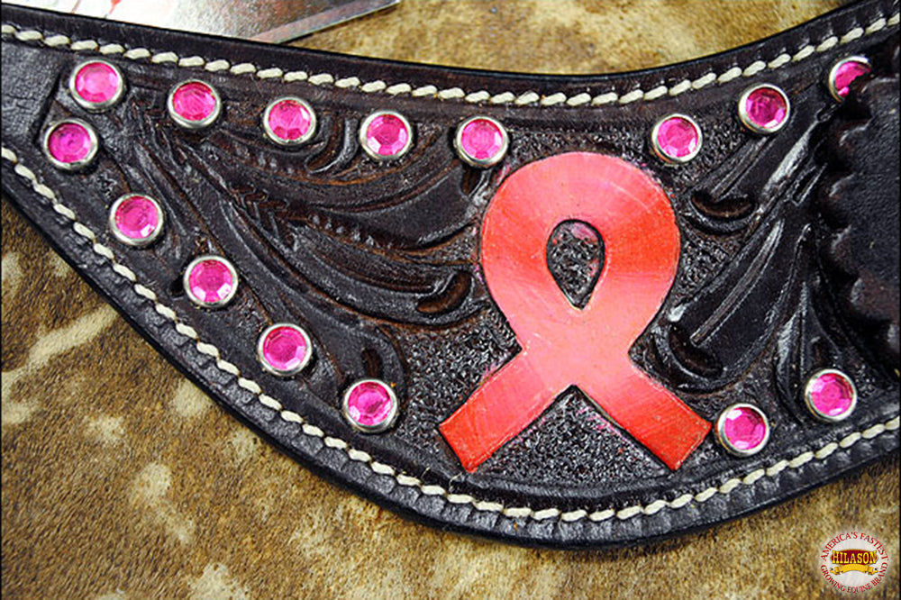 Hilason Western Ladies Spur Straps Leather W/ Red Breast Cancer Ribbon