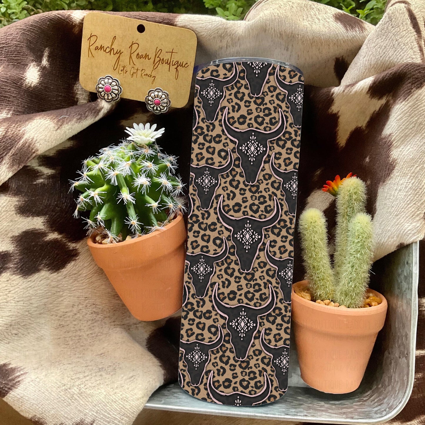 Pink Boho Leopard Skull Western 20oz Skinny Tumbler