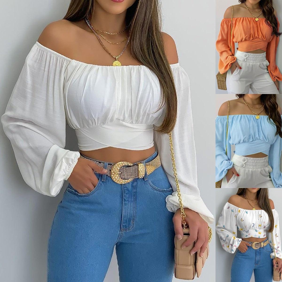 Off Shoulder Cross Tie Long Sleeve Top | Sexy & Trendy Cowgirl Look