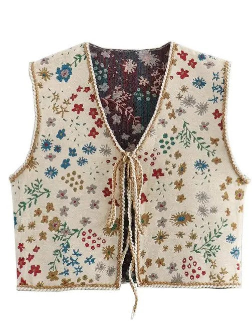 Floral Front tie Vest