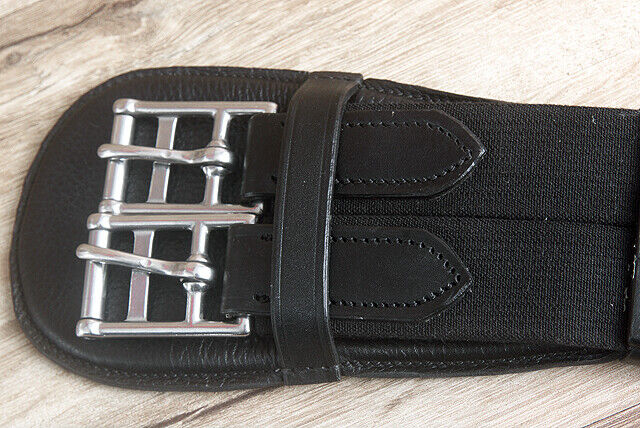 22" Horze Smooth Soft Leather Elastic Both End Dressage Horse Cinch Girth Black