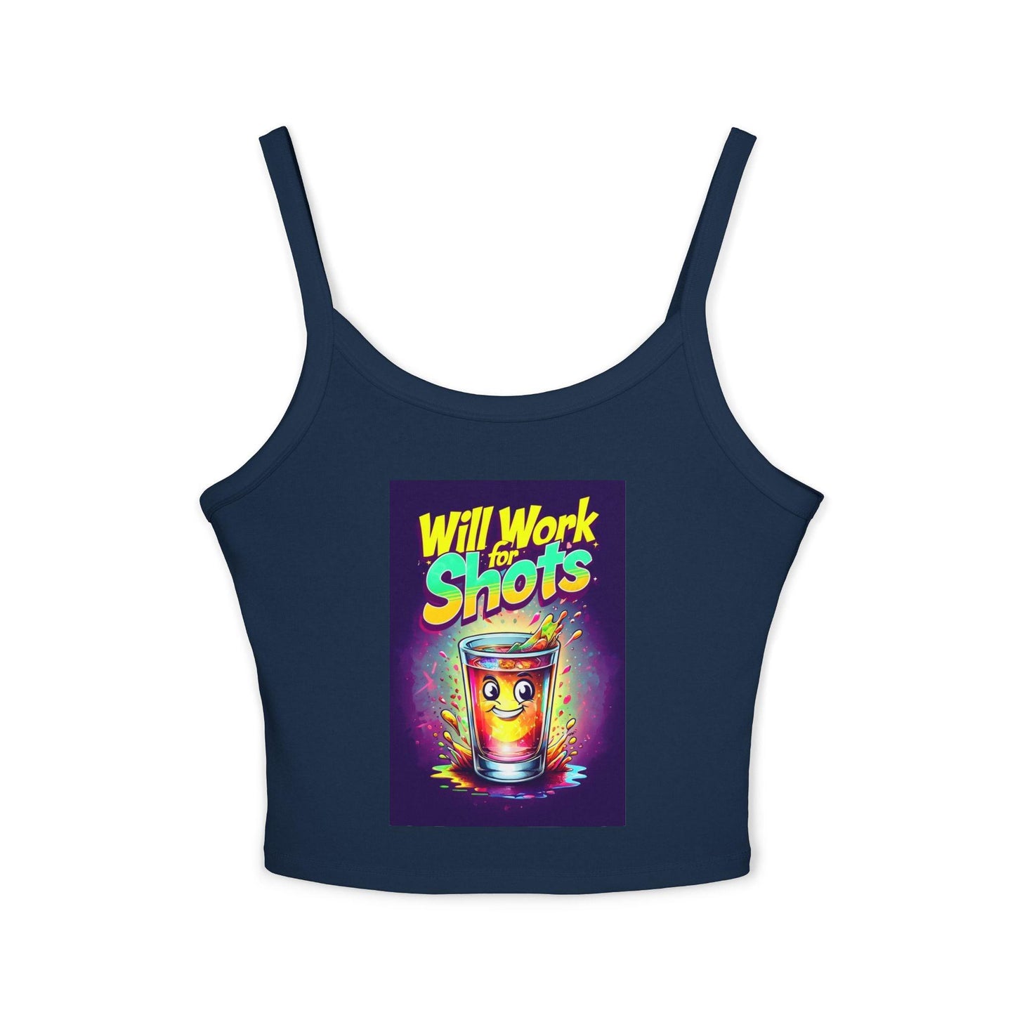 Will Work for Shots Womens Spaghetti Strap Tank Top