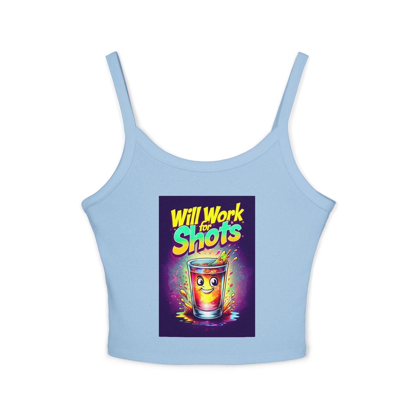 Will Work for Shots Womens Spaghetti Strap Tank Top