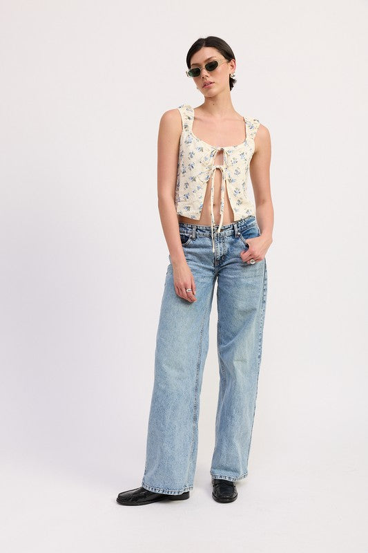 TIE FRONT PEASANT TOP