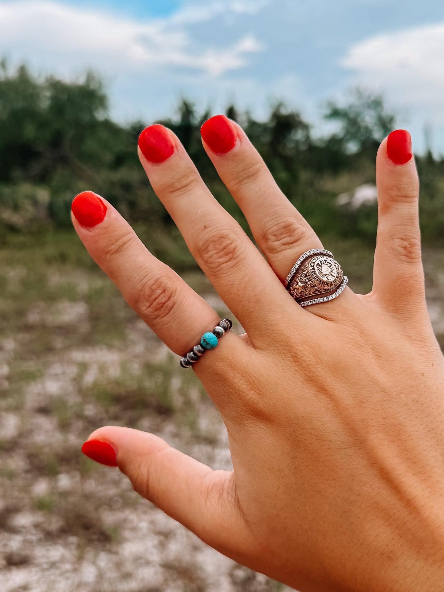 Penitas 4mm Silver Pearl with Turquoise Ring
