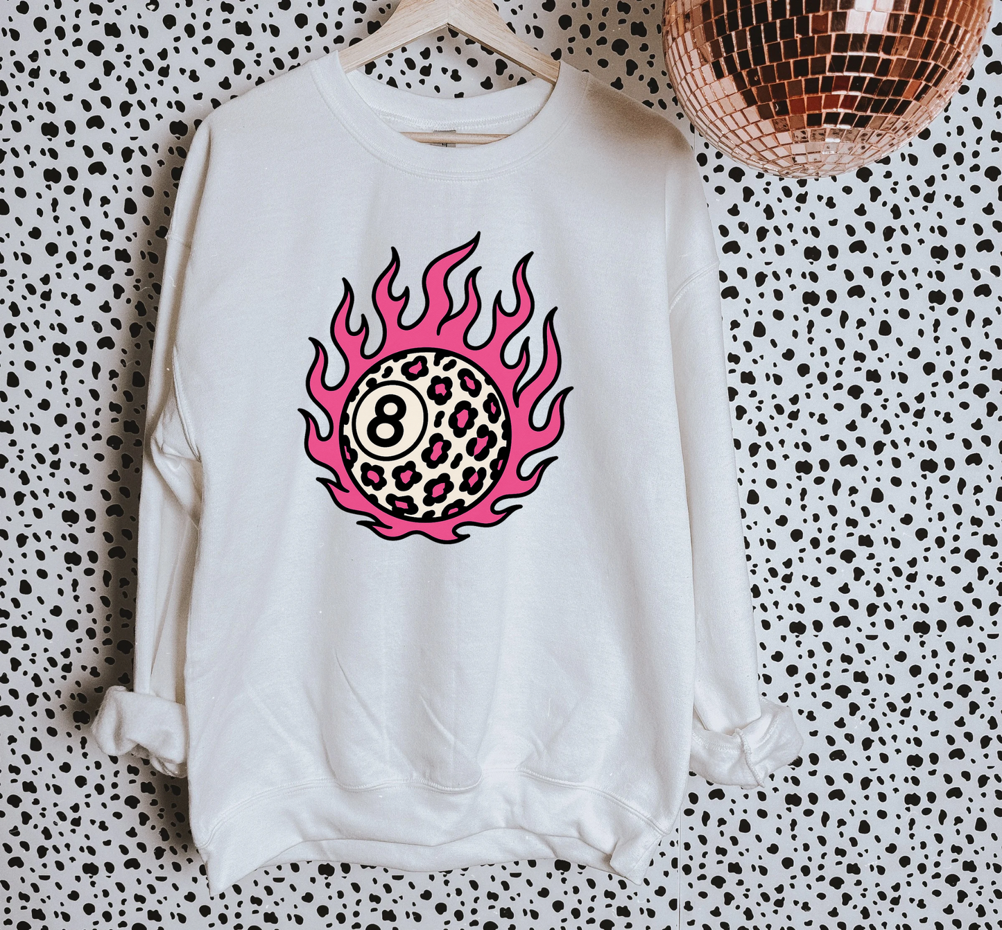 Pink Leopard 8 Ball TEE or CREWNECK