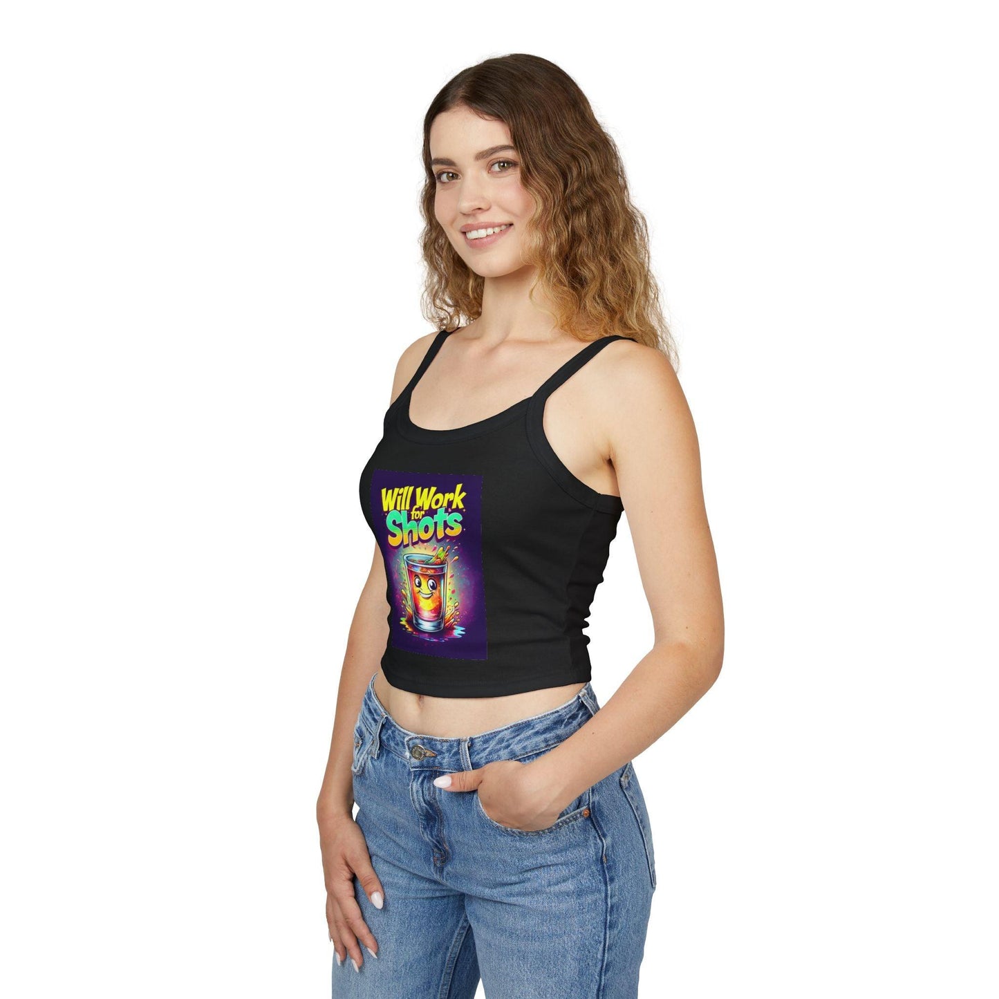 Will Work for Shots Womens Spaghetti Strap Tank Top