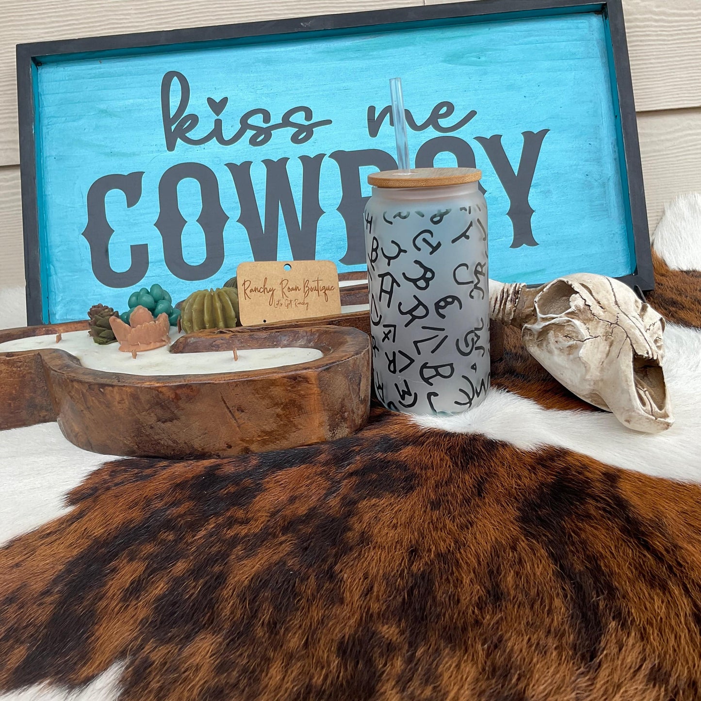 Cattle Brand Frosted Glass Western 16 oz Tumbler