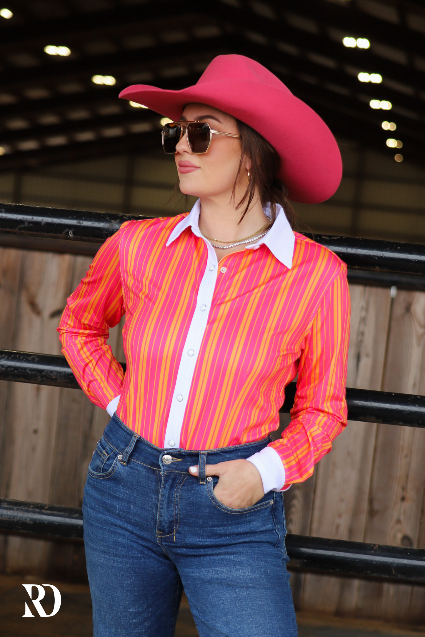 PINK & ORANGE PIN STRIPE PERFORMANCE RODEO SHIRT