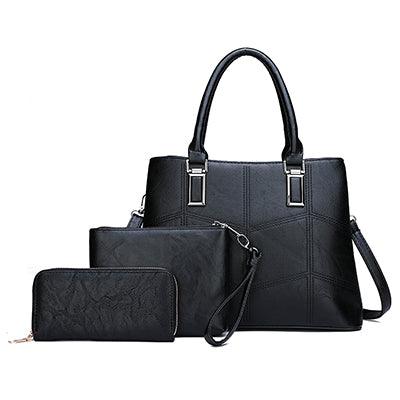 Luxury 3 Piece Leather Tote Set | Genuine Leather Cowgirl Shoulder Bag & Clutch