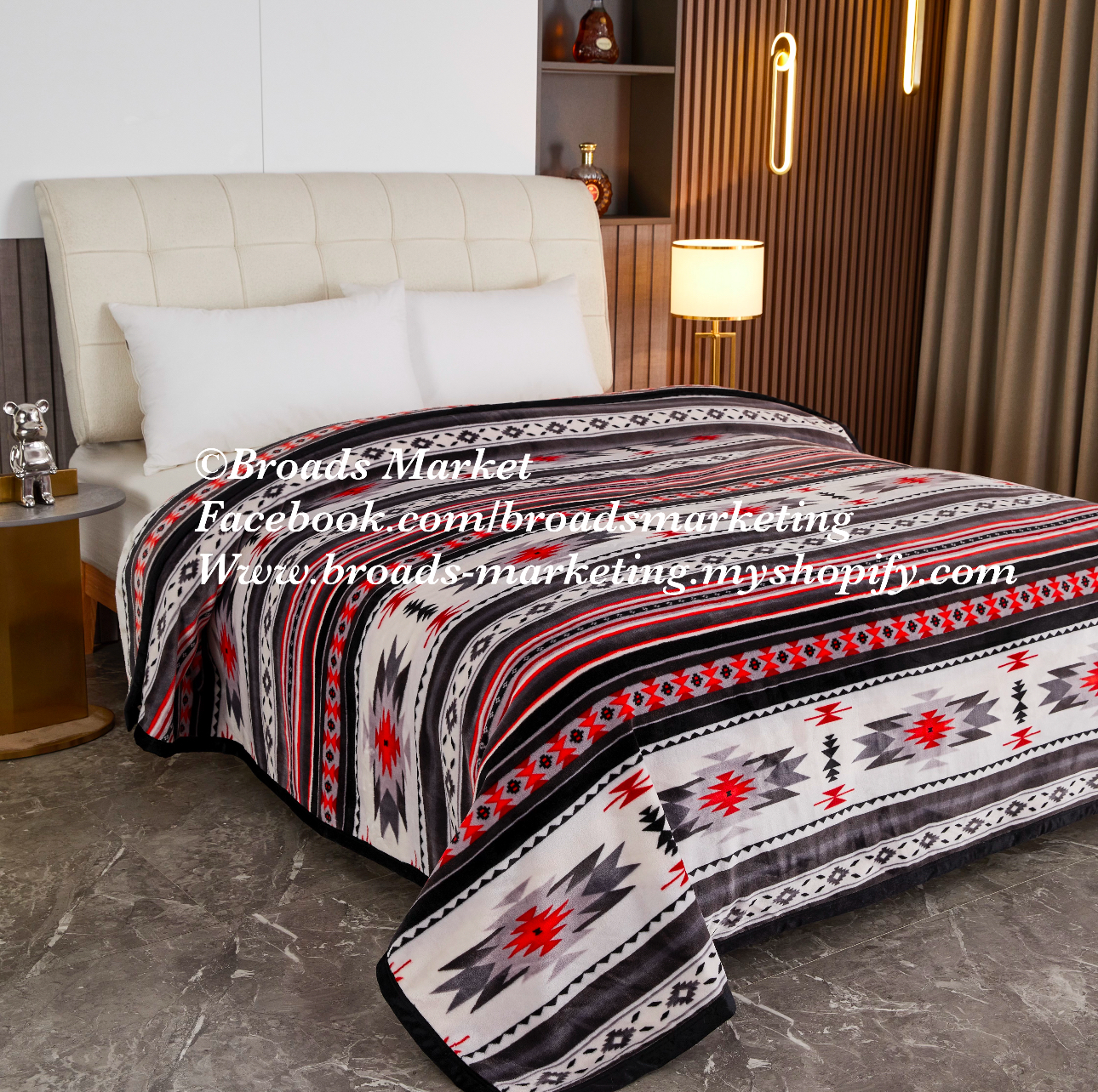 Sarah Grey & Red Ziglag Super Plush Blanket