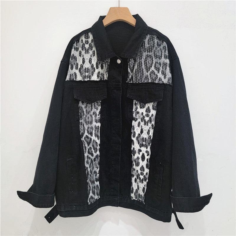 Wild Leopard Denim Jacket Top – Stylish Cowgirl Fashion with Leopard Print and Sequins