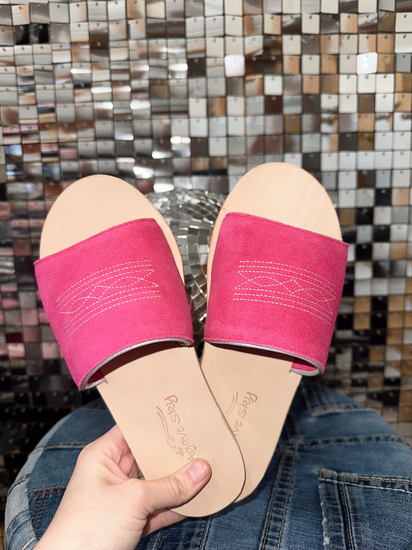 The Boot Stitch Pink Rough Out Sandals size 10