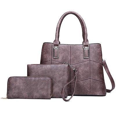 Luxury 3 Piece Leather Tote Set | Genuine Leather Cowgirl Shoulder Bag & Clutch