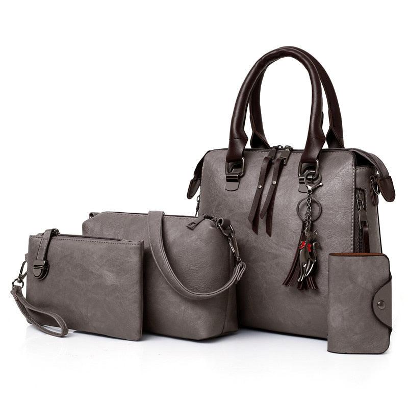 Vintage Leather 4-Piece Messenger Bag Set | Luxury Leather Tote, Clutch & Wallet Set