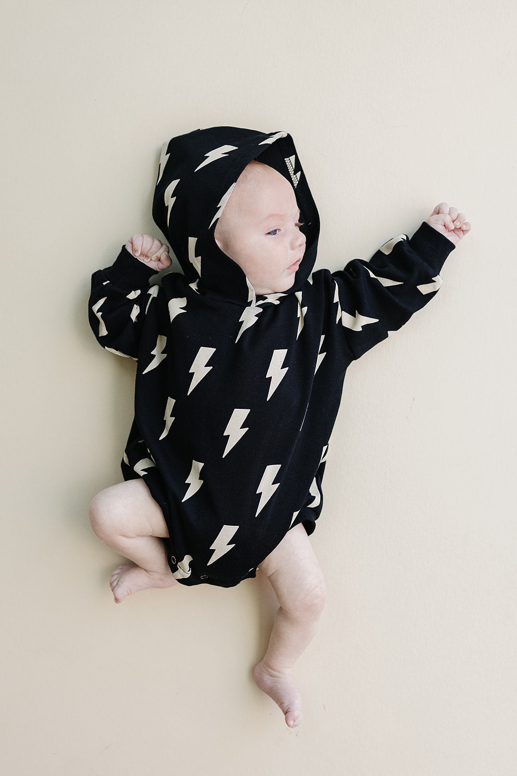 Hooded Bubble Romper | Black Bolts