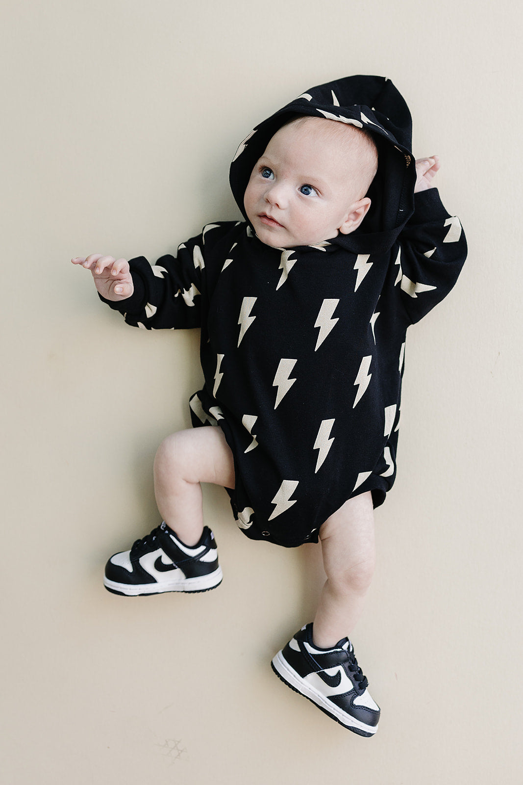 Hooded Bubble Romper | Black Bolts
