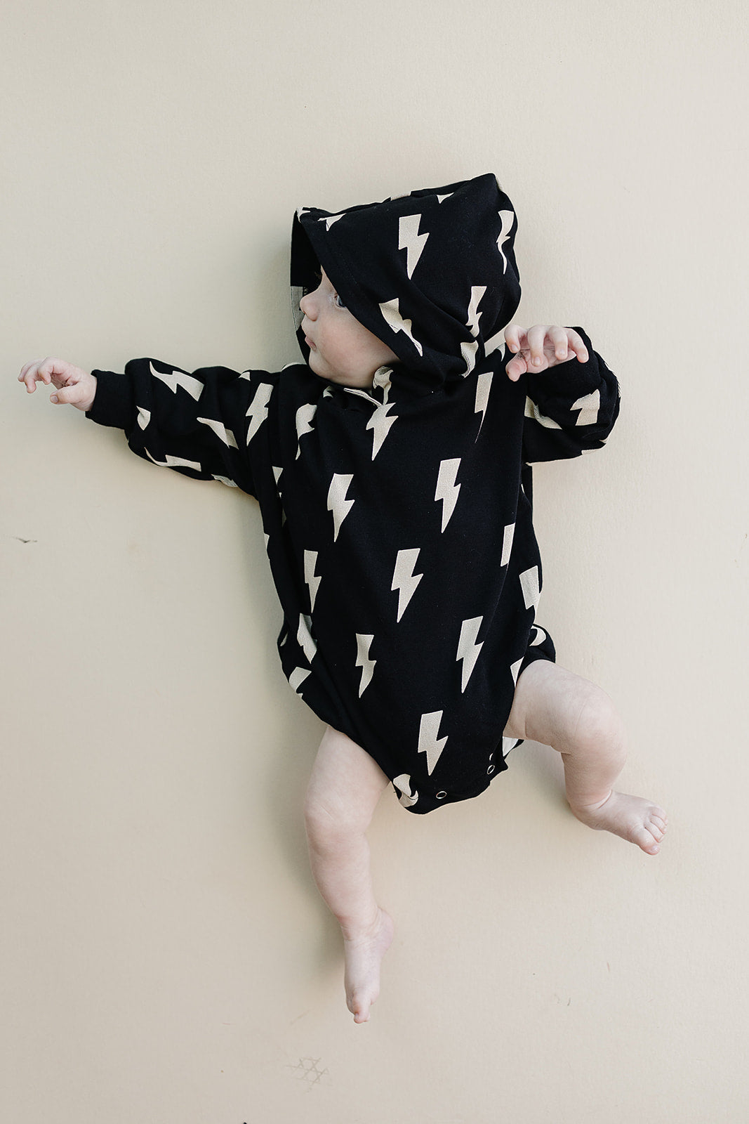 Hooded Bubble Romper | Black Bolts
