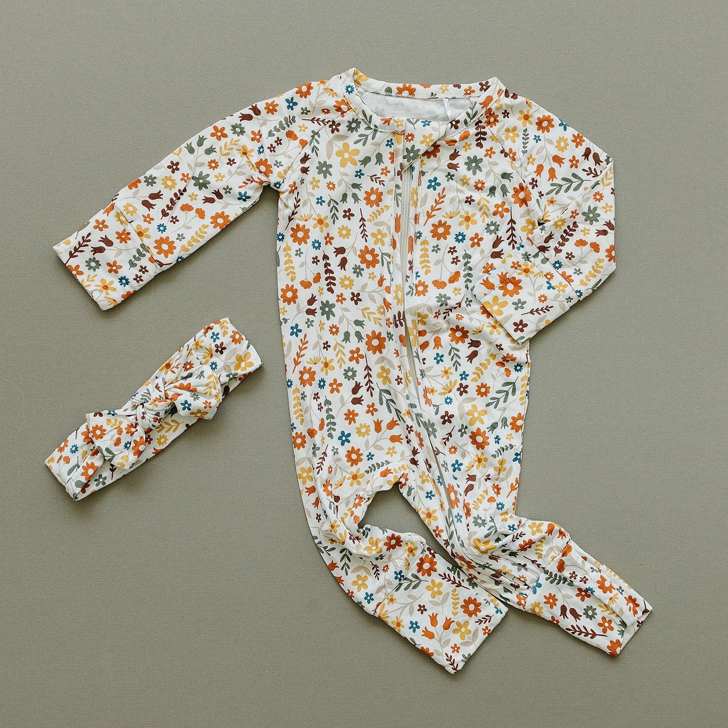 Bamboo Zip Romper | Fall Flowers