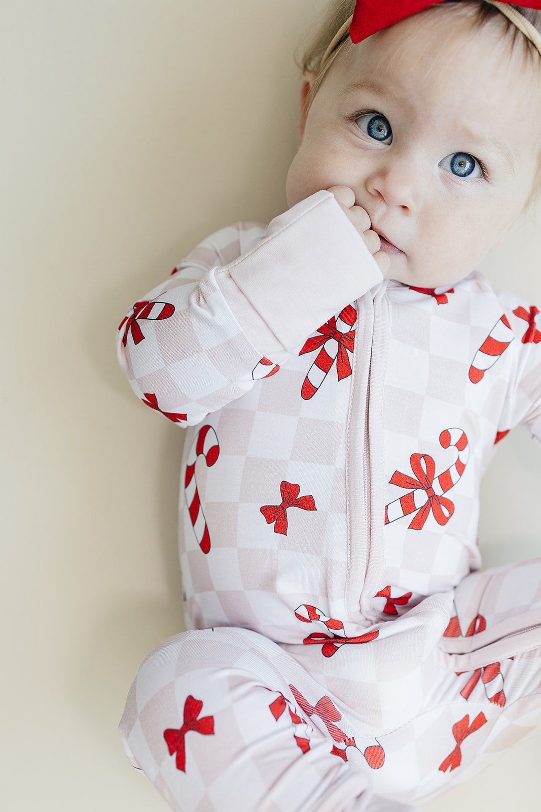 Bamboo Zip Romper | Bows & Candy Cane