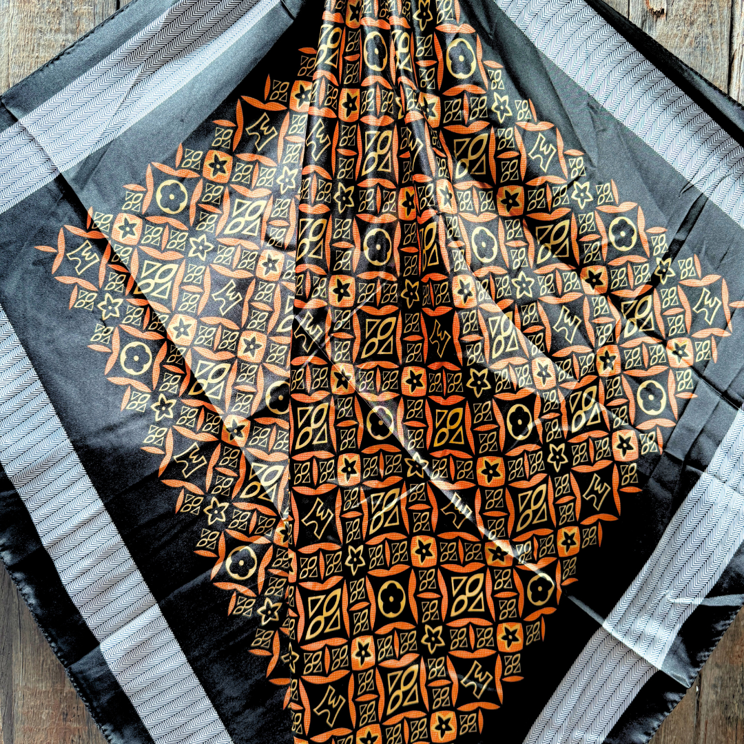 35X35" Black and Orange Multi Pattern Wild Rag / Scarf WR1033