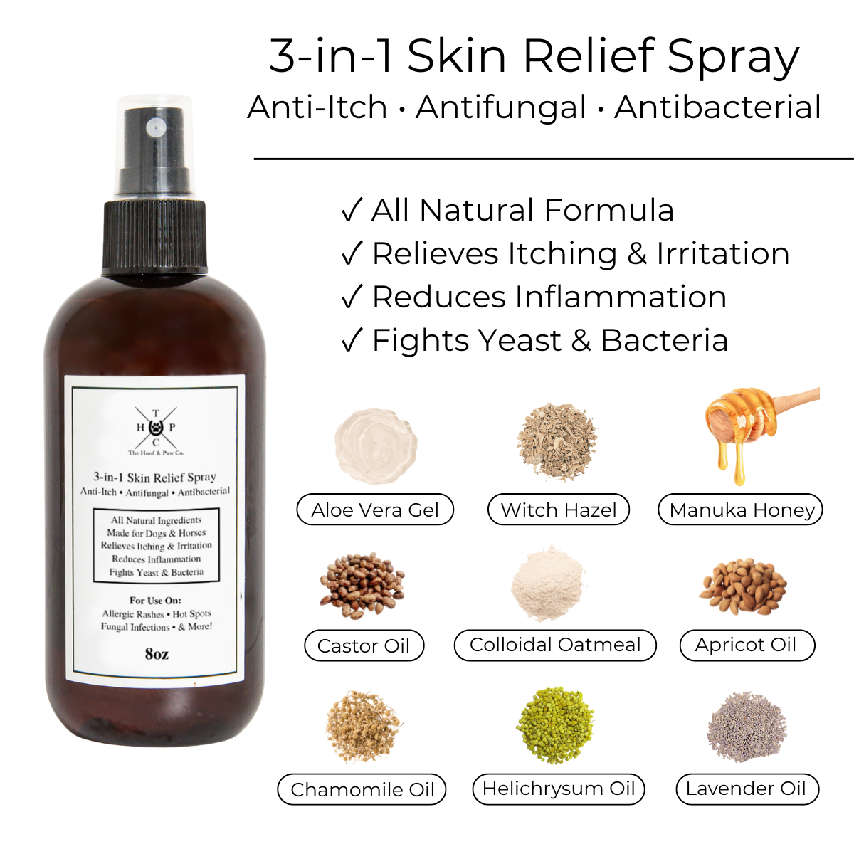All Natural 3-in-1 Skin Relief Spray - for Dogs & Horses (8oz or 16oz)