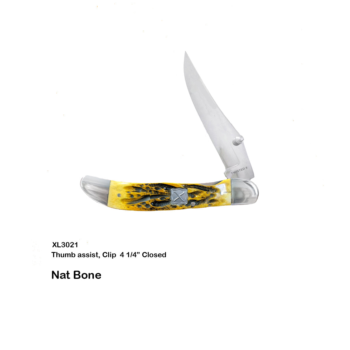 TWISTED X KNIFES- 4 1/4" CLOSED YELLOW BONE STOCKMAN