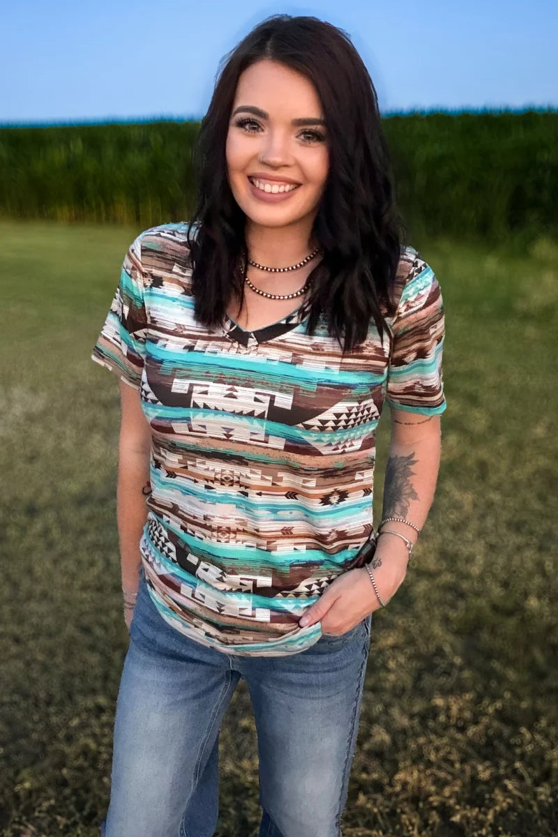 Rustic turquoise Aztec top
