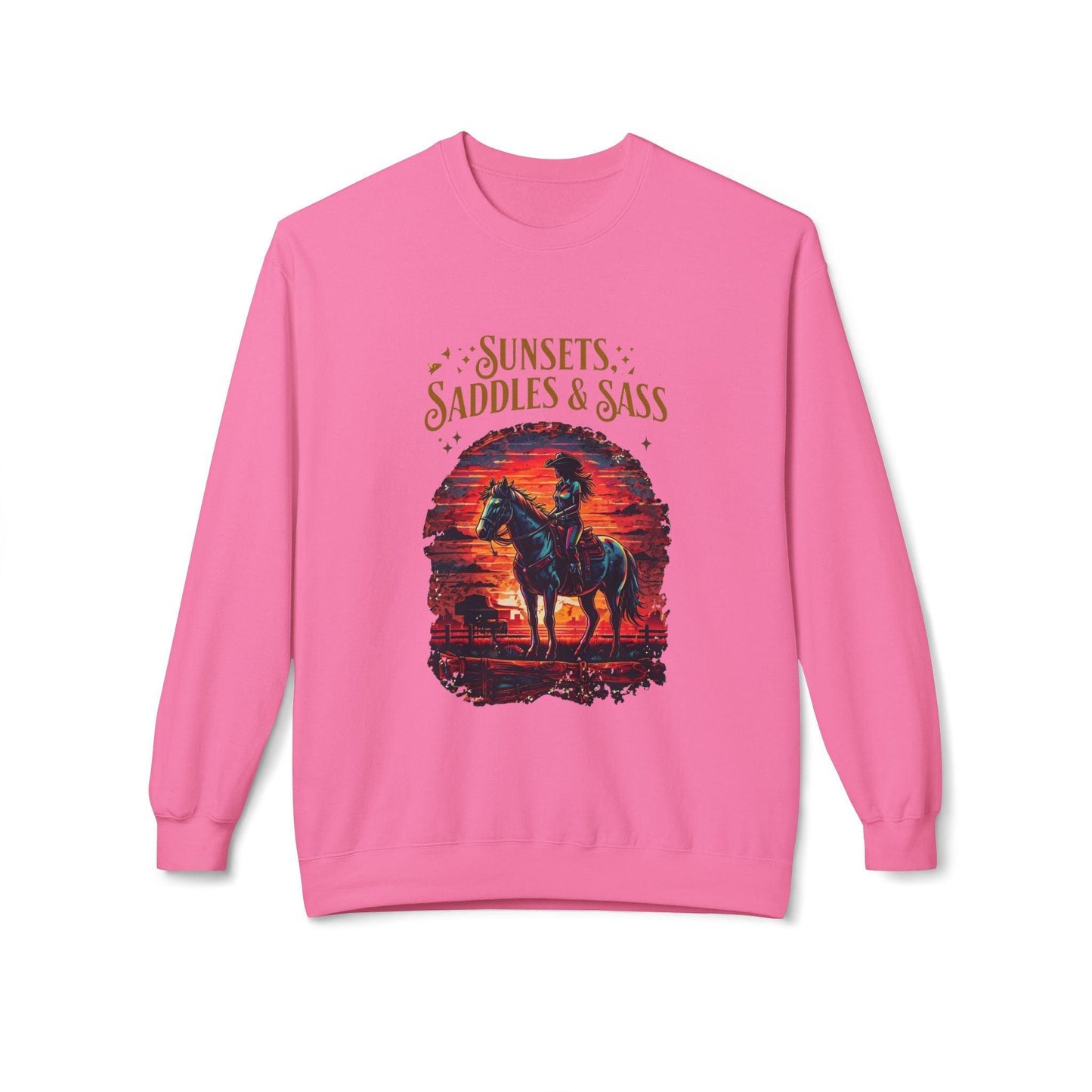 Sunsets Saddles and Sass Softstyle Fleece Crewneck Sweatshirt