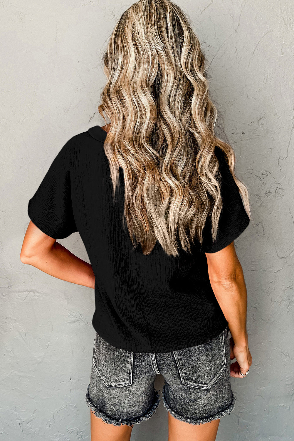 Crinkled V Neck Tee