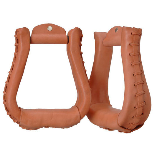 Medium Oil Tough1 Leather Laced Bell Saddle Stirrup 3 Neck 2.5 Tread