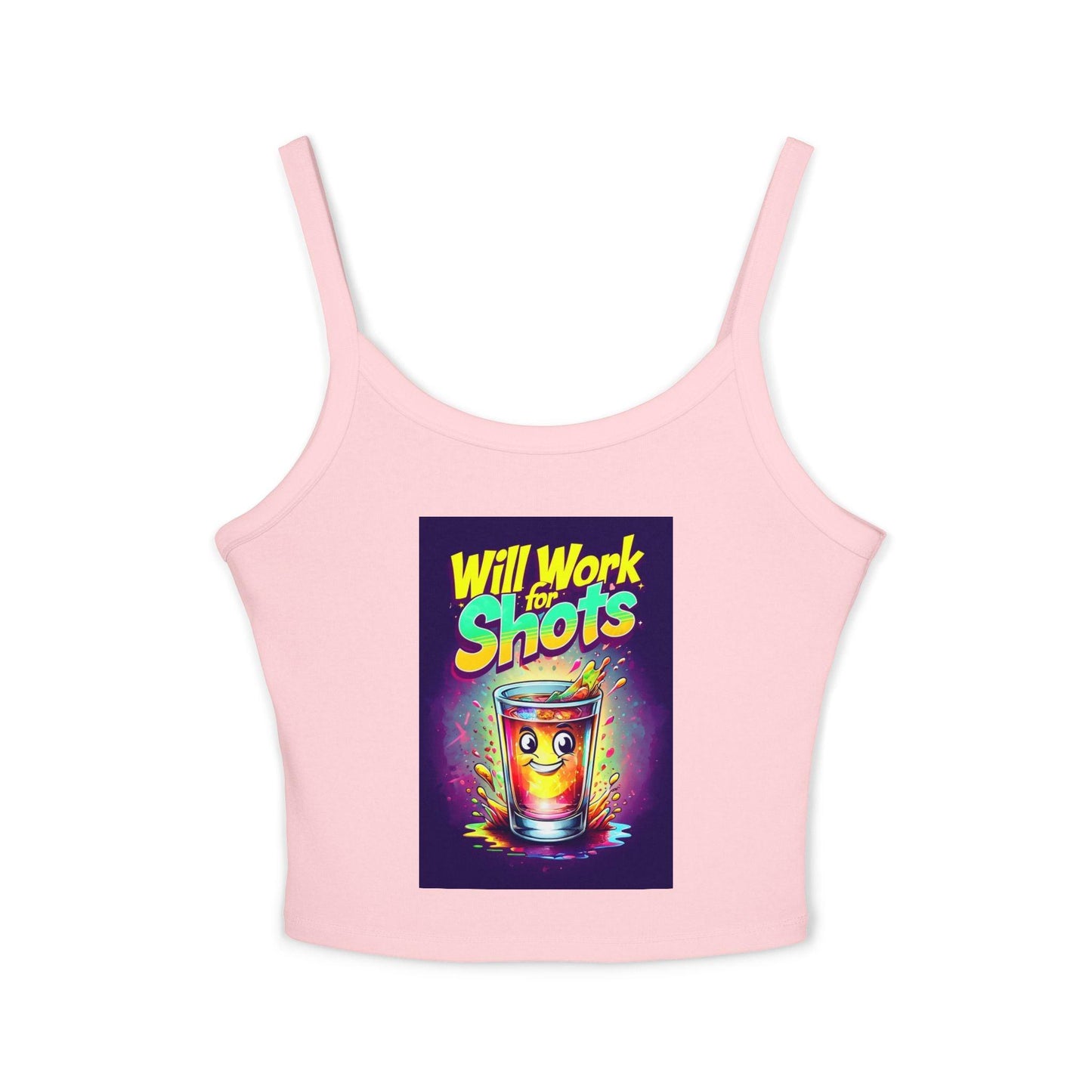 Will Work for Shots Womens Spaghetti Strap Tank Top