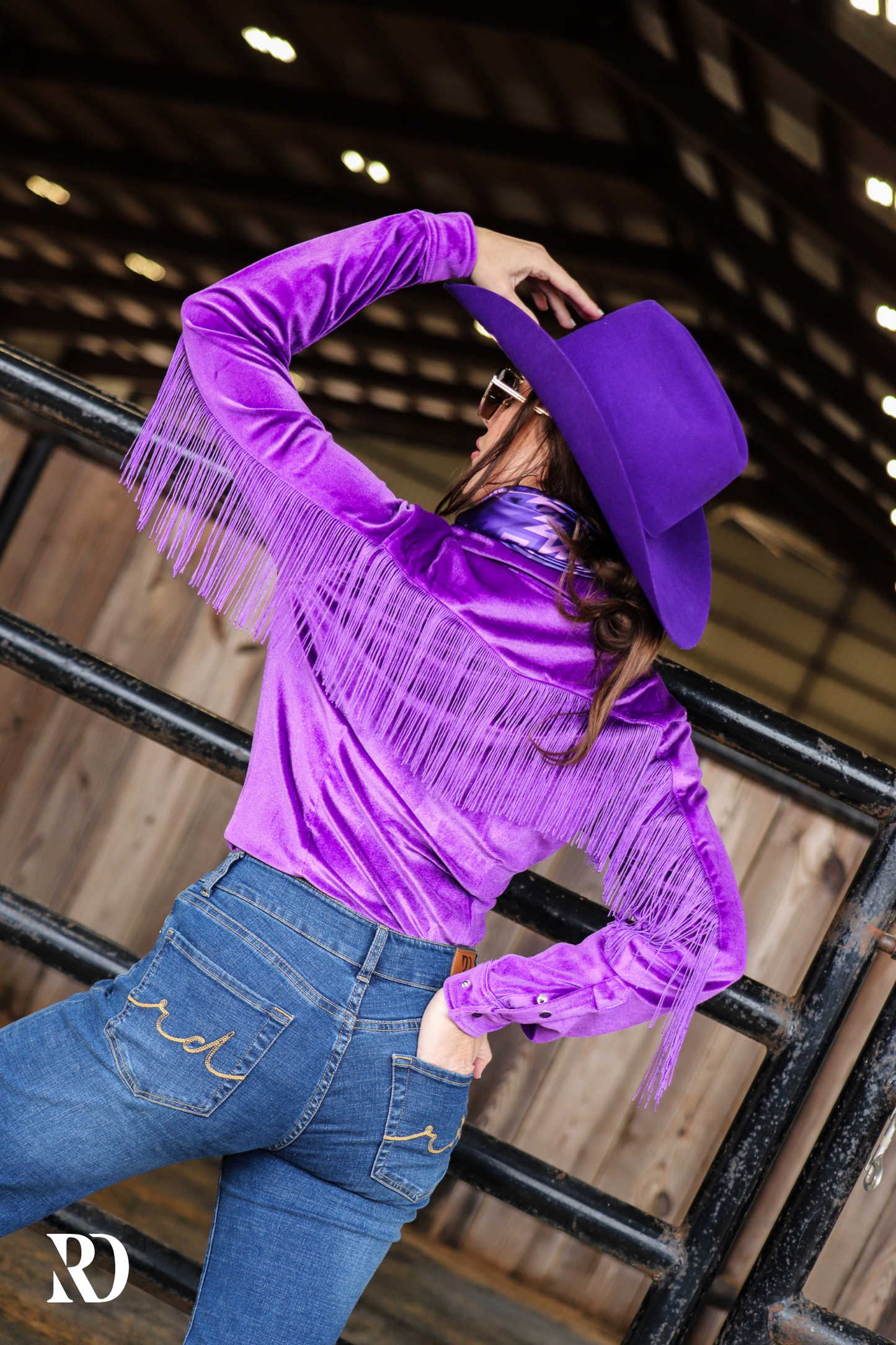 PURPLE FRINGE VELVET PERFORMANCE RODEO SHIRT