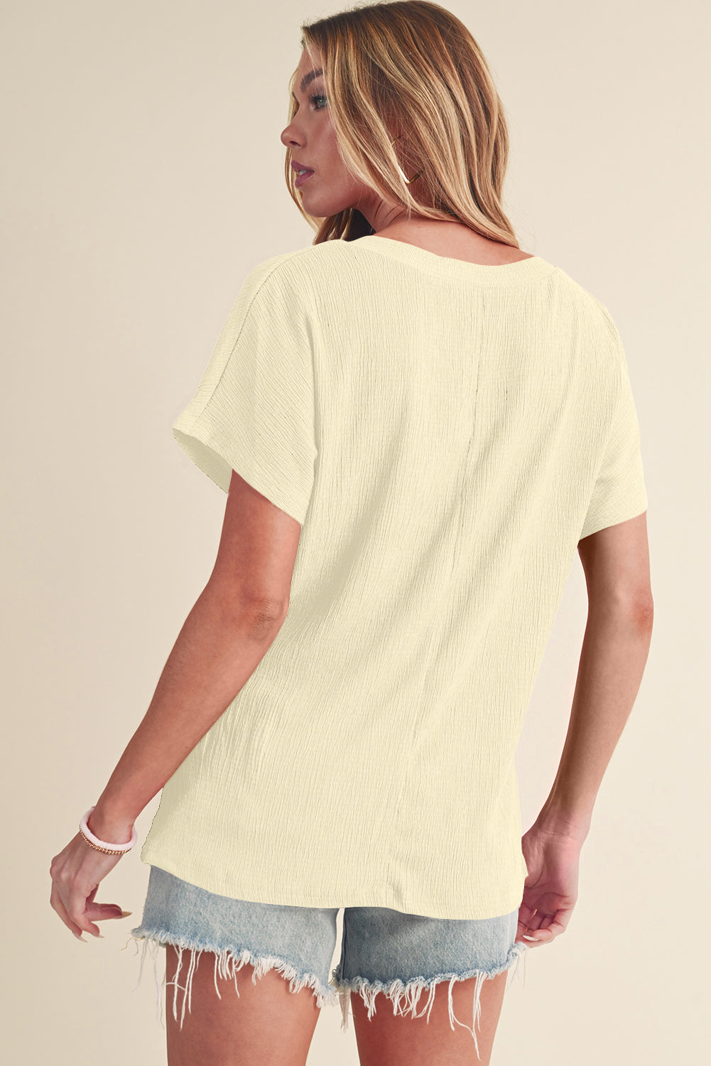 Crinkled V Neck Tee