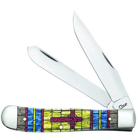 CASE XX - TRAPPER STAINED GLASS CROSS NATURAL BONE COLOR WASH